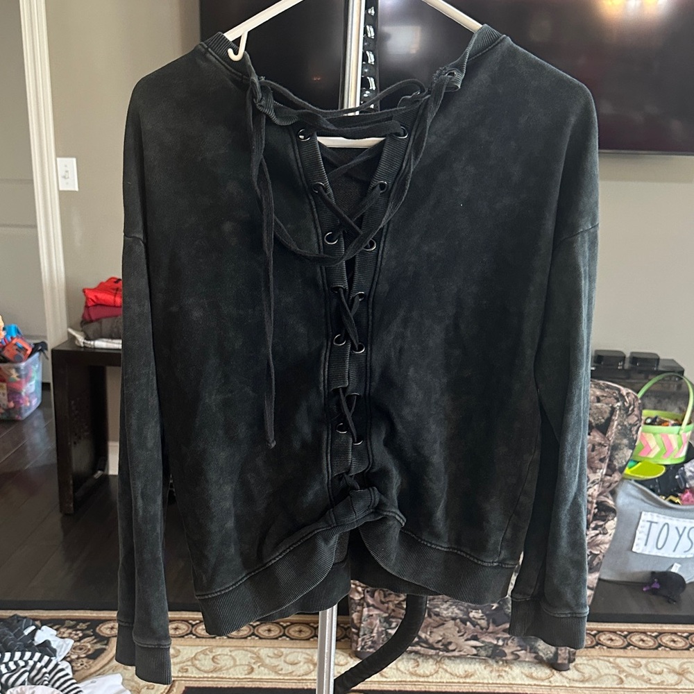 XS swear John Black Lace-Up back sweatshirt